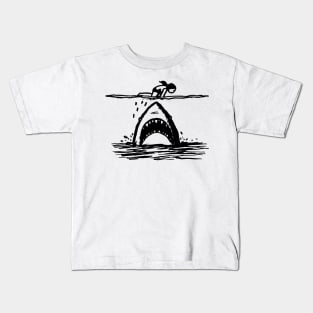 Stick Figure of a Shark in Black Ink Kids T-Shirt